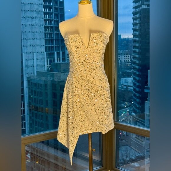 🆕 RETROFETE 🧿 NWOT Omer Sequin Dress, White & Silver, Sz XS (UK 8 US 4 ) - Picture 5 of 16